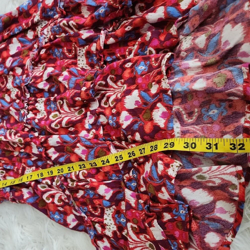 Anthropologie Robin Floral Ruffle Tiered Mini Dress Size XS‎ Oversized Pink Red